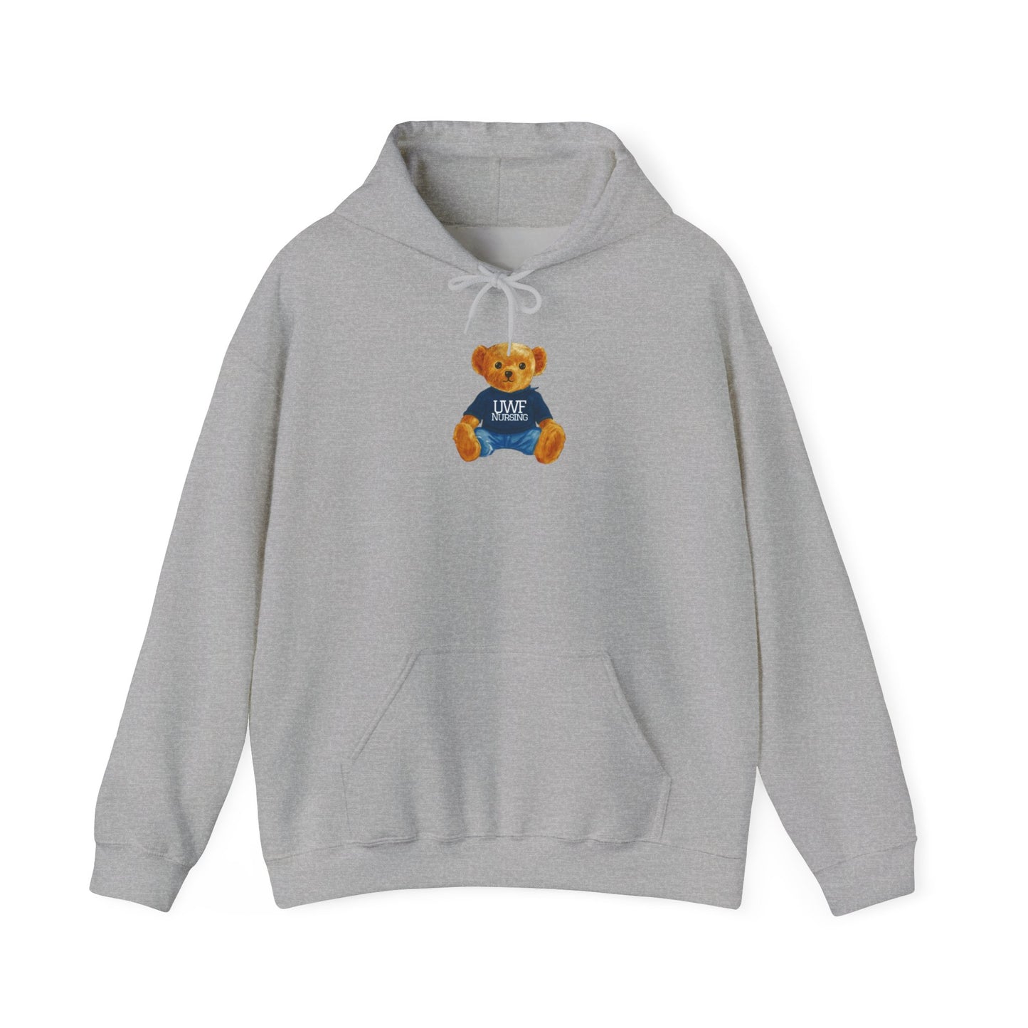 Teddy Bear Graphic Hoodie — Cute Bear Wearing 'UWF NURSING' Sweater