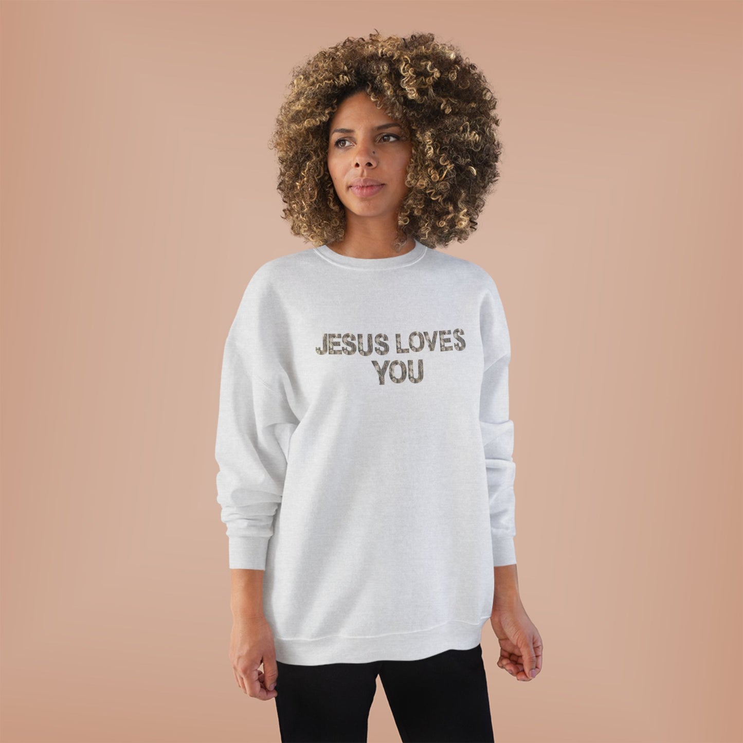 Unisex Eco-Friendly Crewneck Sweatshirt - "Jesus Loves You," Faith Apparel, Comfortable Gift, Religious Sweatshirt, Cozy Outfit