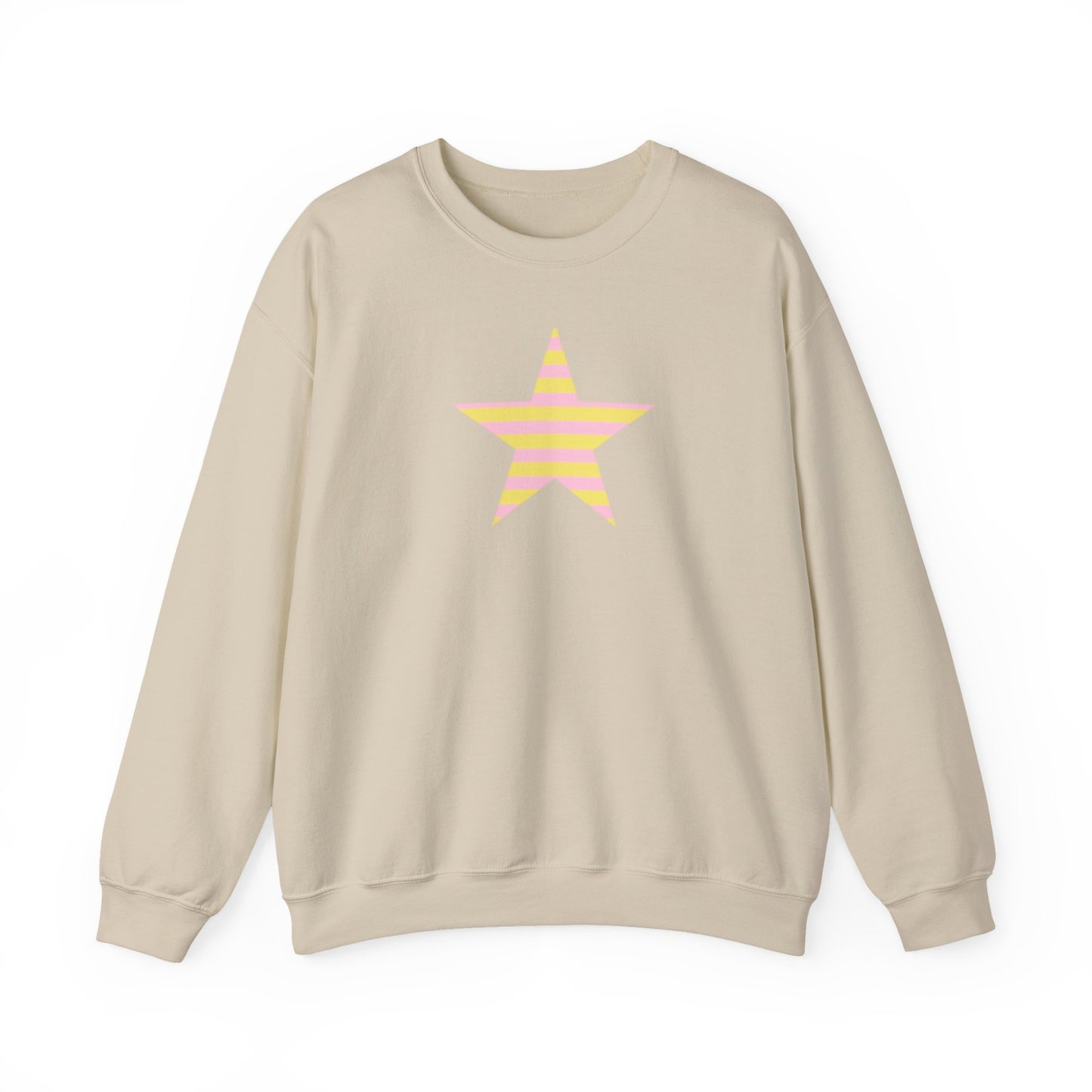 Star Stripe Crewneck — Pastel Pink & Yellow Graphic Sweatshirt