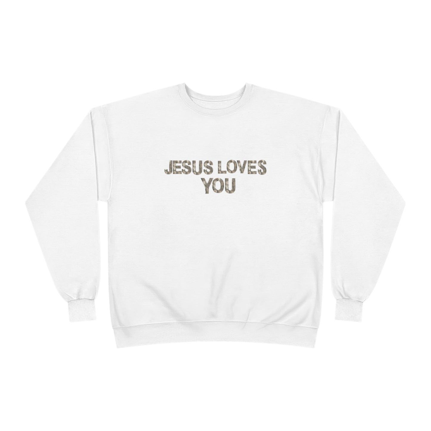 Unisex Eco-Friendly Crewneck Sweatshirt - "Jesus Loves You," Faith Apparel, Comfortable Gift, Religious Sweatshirt, Cozy Outfit