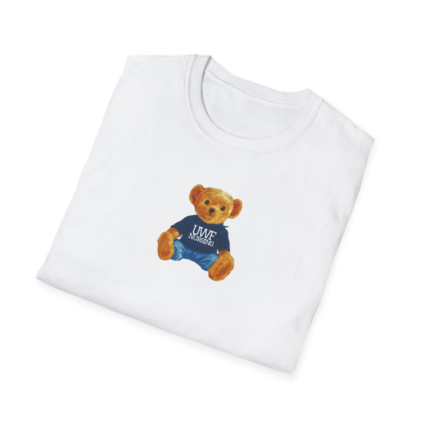 Teddy Bear Graphic T-Shirt — Cute Bear Wearing 'UWF NURSING' Sweater
