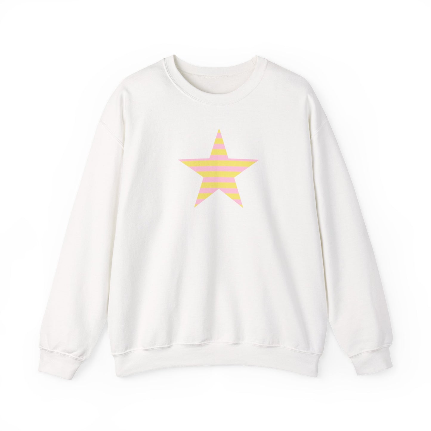 Star Stripe Crewneck — Pastel Pink & Yellow Graphic Sweatshirt