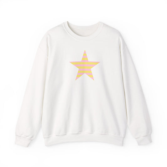 Star Stripe Crewneck — Pastel Pink & Yellow Graphic Sweatshirt