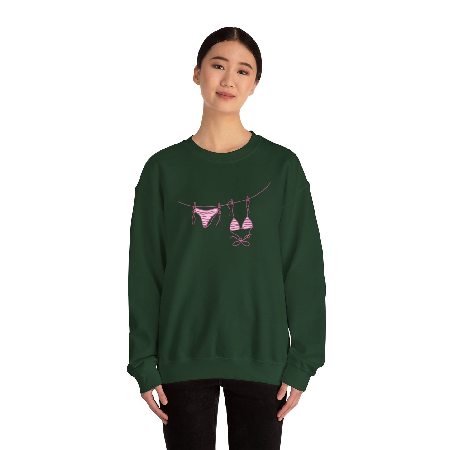 Bikini Line Graphic Crew Neck – Pink Swimsuit Clothesline Sweatshirt