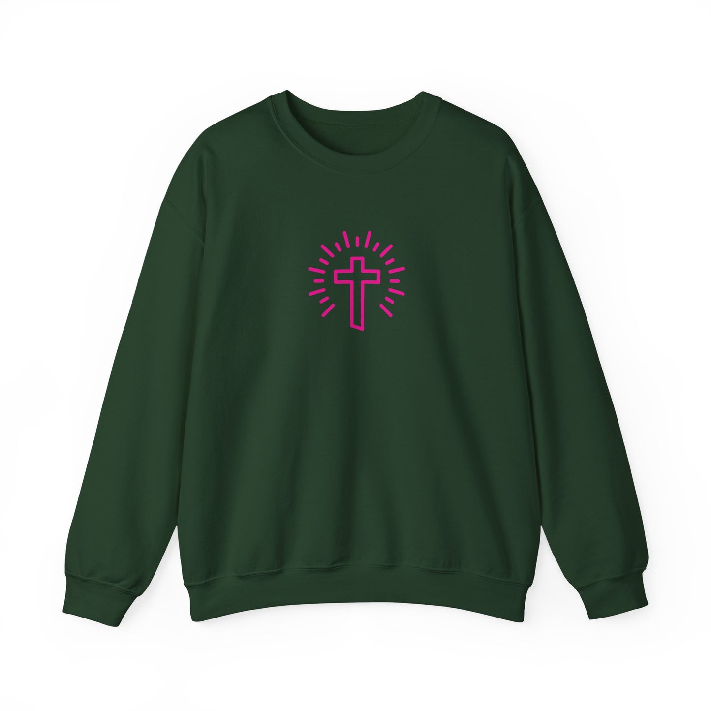 Christian Cross Crewneck Sweatshirt — Pink Radiant Faith Graphic