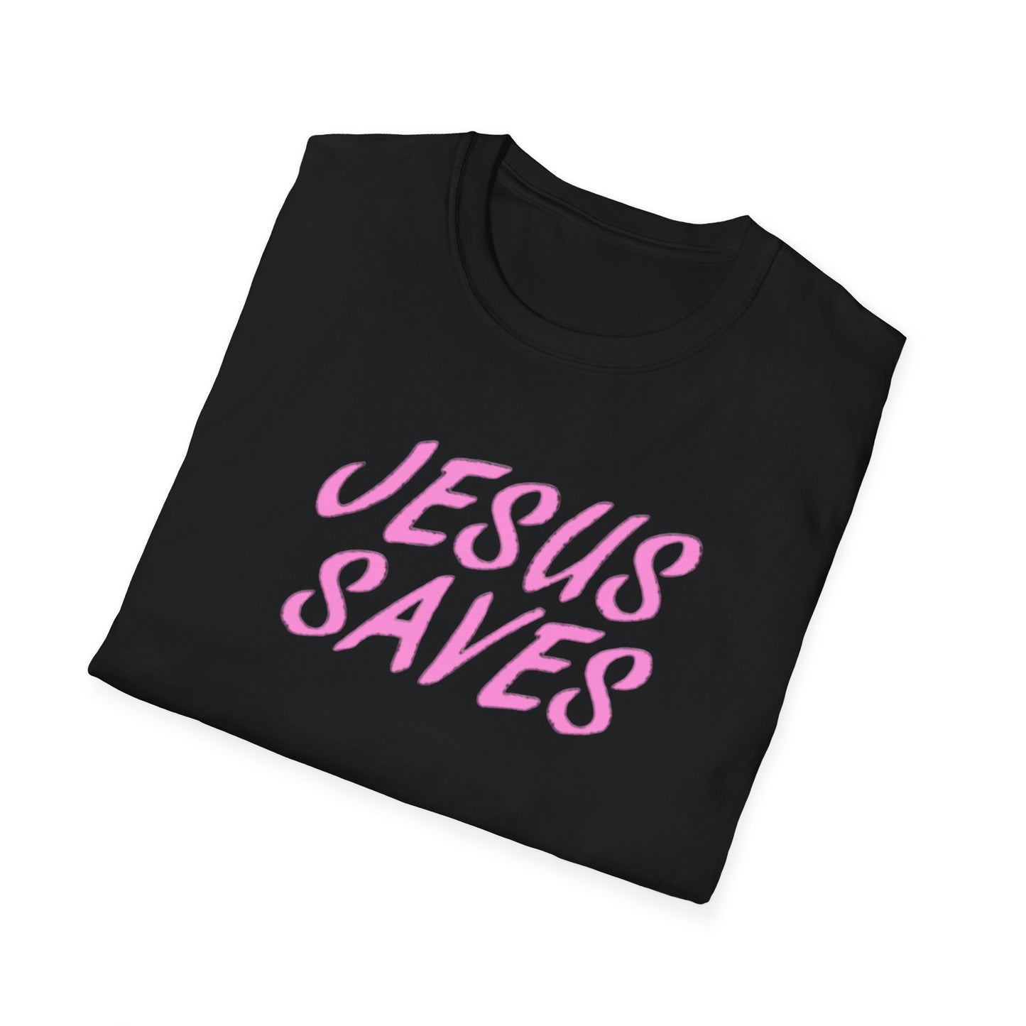 Jesus Saves Pink Script T-Shirt — Christian Faith Graphic Tee