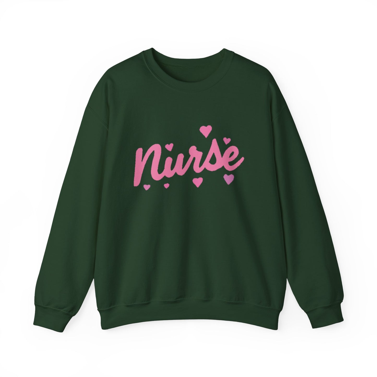 Nurse Crewneck Sweatshirt — Pink Script with Hearts, Cute Gift for Nurses