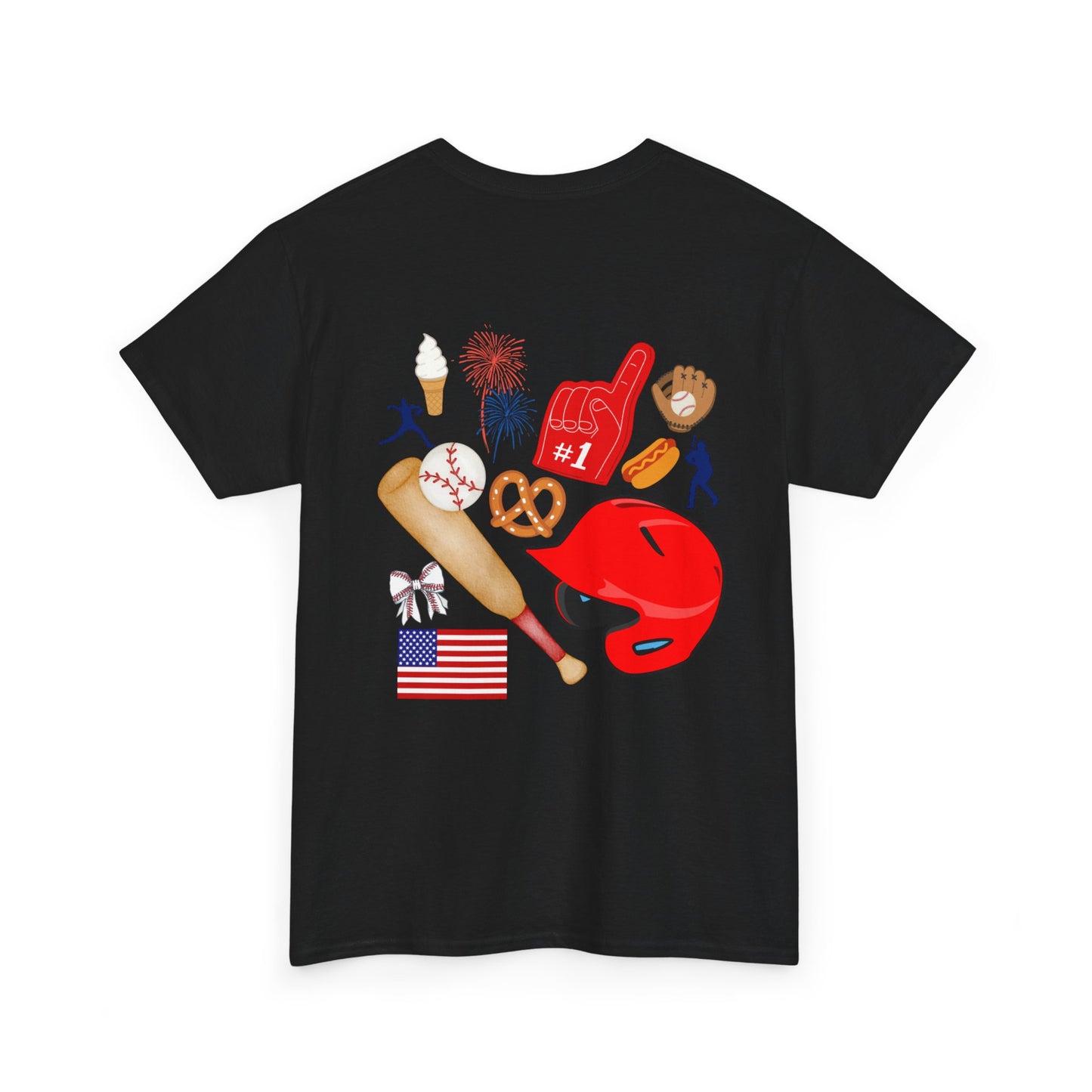 Baseball Heart Patchwork Tee – Patriotic Baseball Gear T‑Shirt