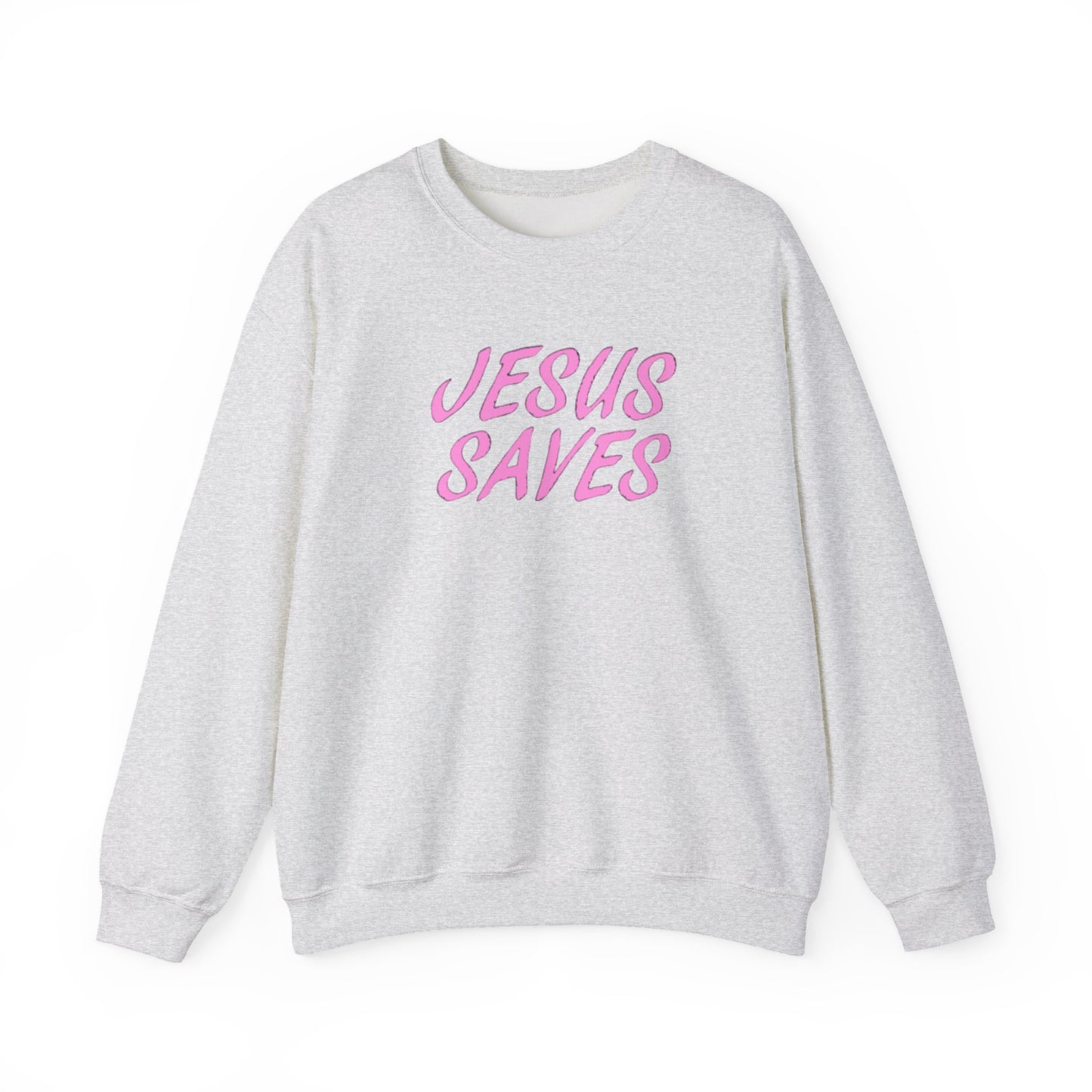 Jesus Saves Pink Script Crew neck — Christian Faith Graphic Tee