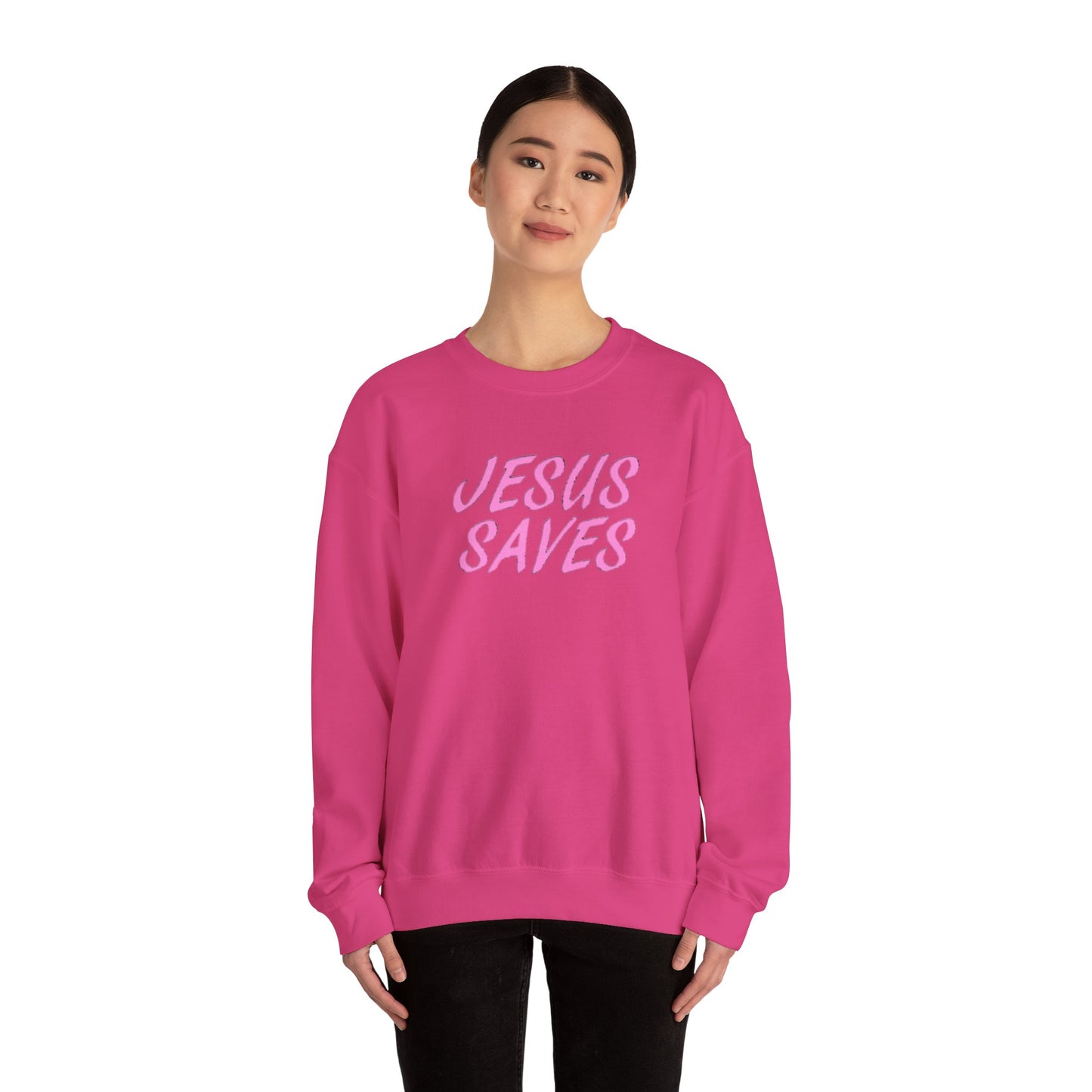 Jesus Saves Pink Script Crew neck — Christian Faith Graphic Tee