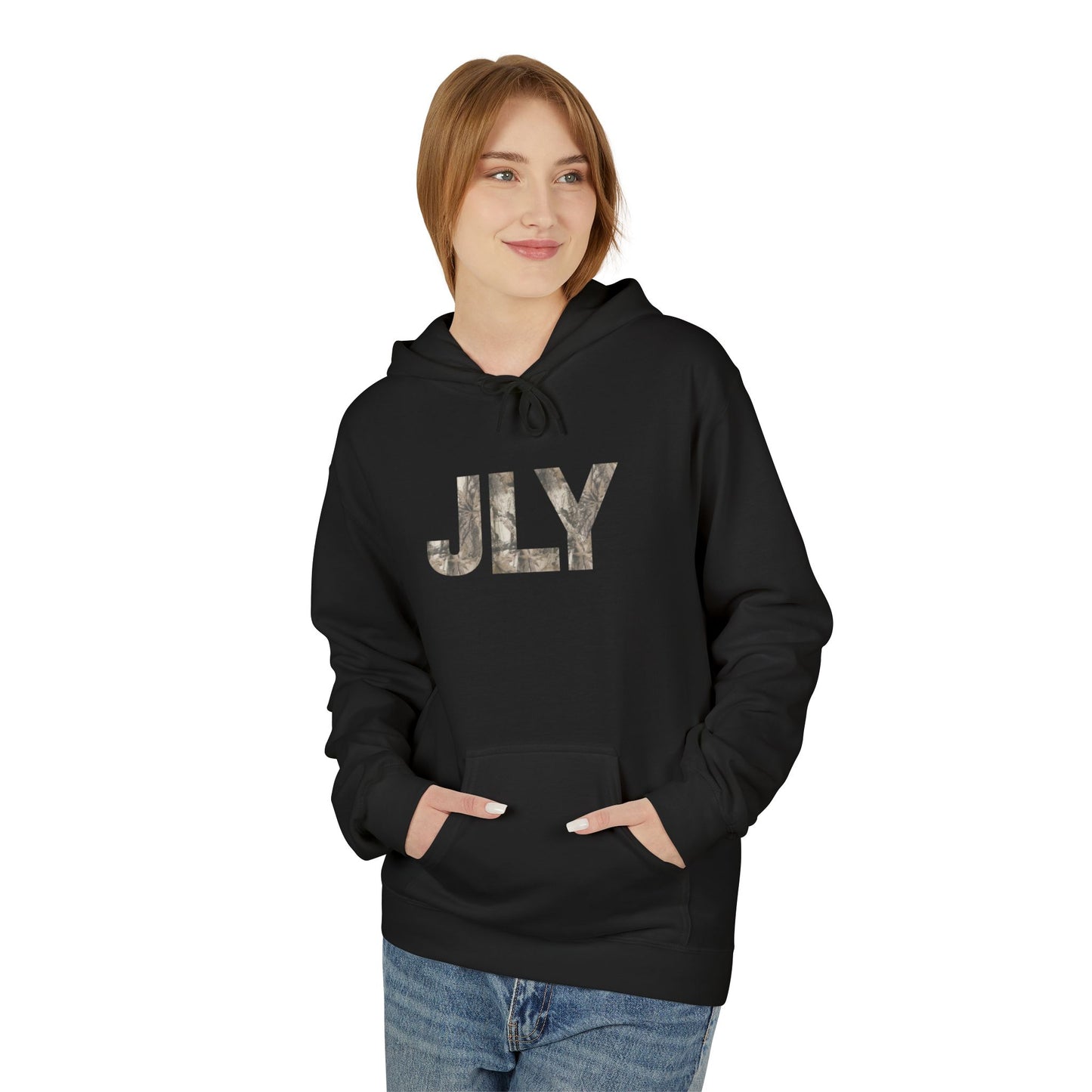 JLY Camouflage Fleece Hoodie, Cozy Unisex Hoodie, Seasonal Style, Gift for Him or Her, Casual Wear, Perfect for Fall