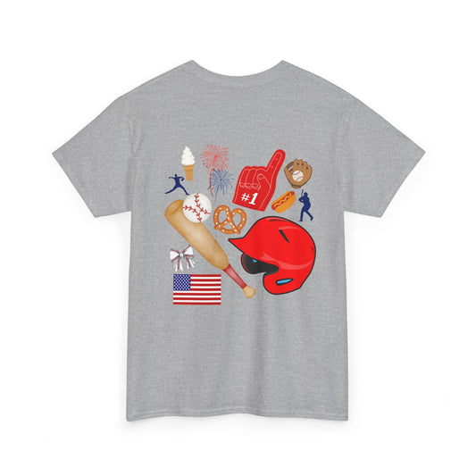 Baseball Heart Patchwork Tee – Patriotic Baseball Gear T‑Shirt