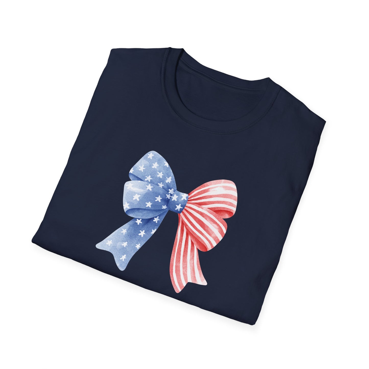 Patriotic USA Flag Bow T-Shirt — Red White Blue 4th of July Tee