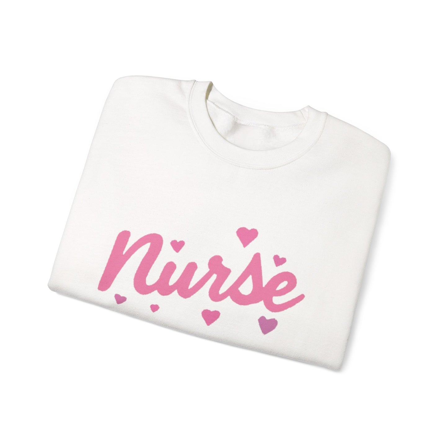 Nurse Crewneck Sweatshirt — Pink Script with Hearts, Cute Gift for Nurses
