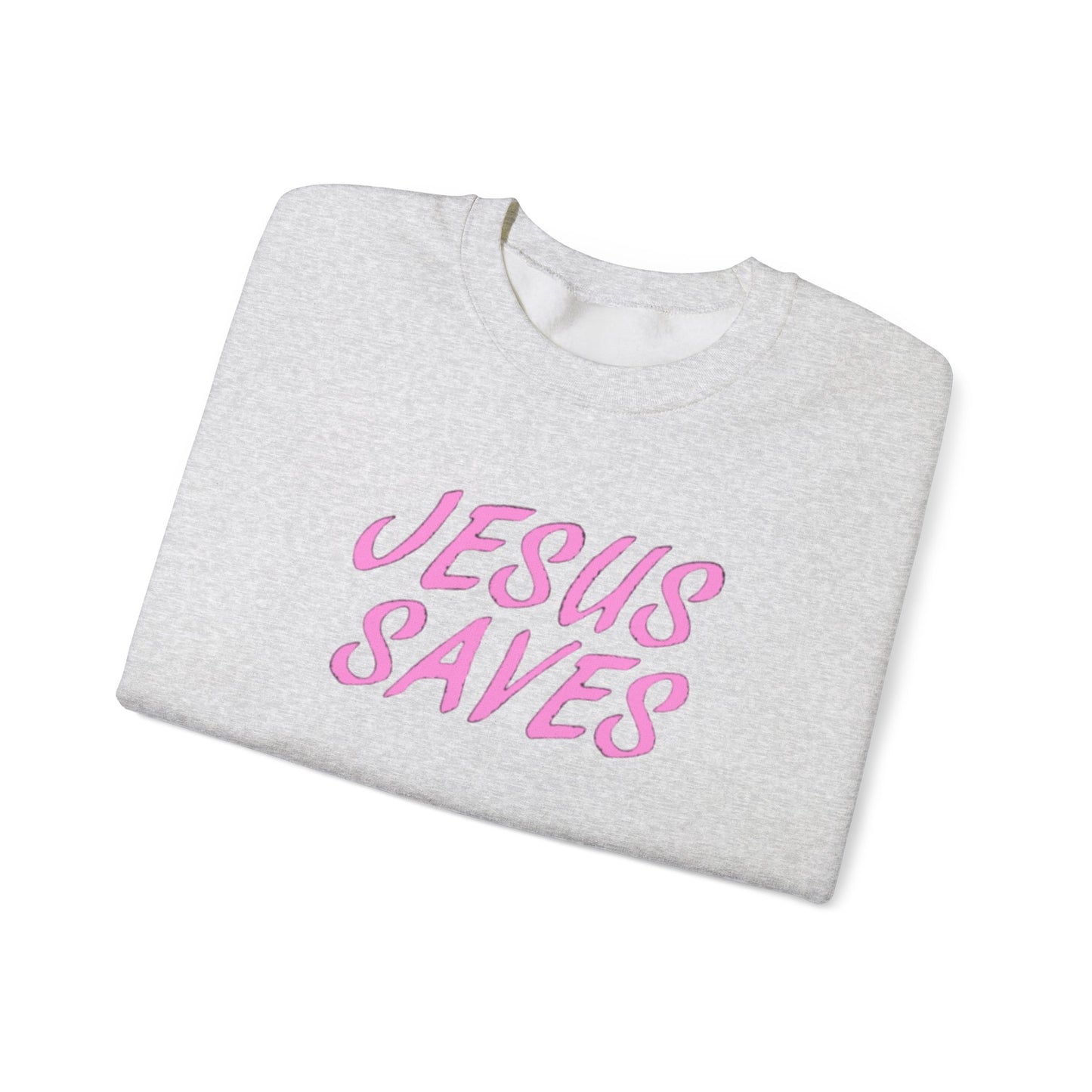 Jesus Saves Pink Script Crew neck — Christian Faith Graphic Tee