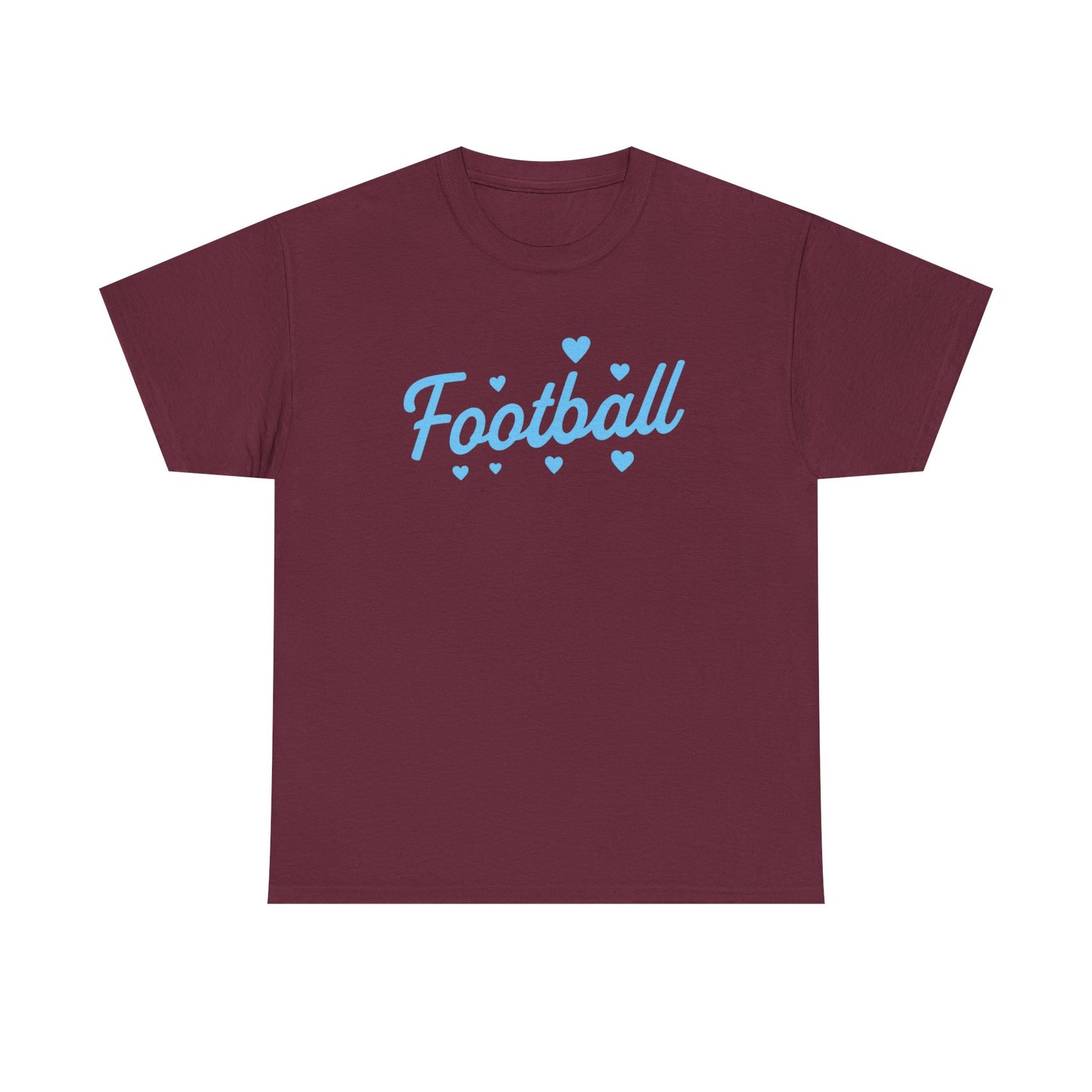 Football Script Tee — Light Blue Heart Sports T-Shirt