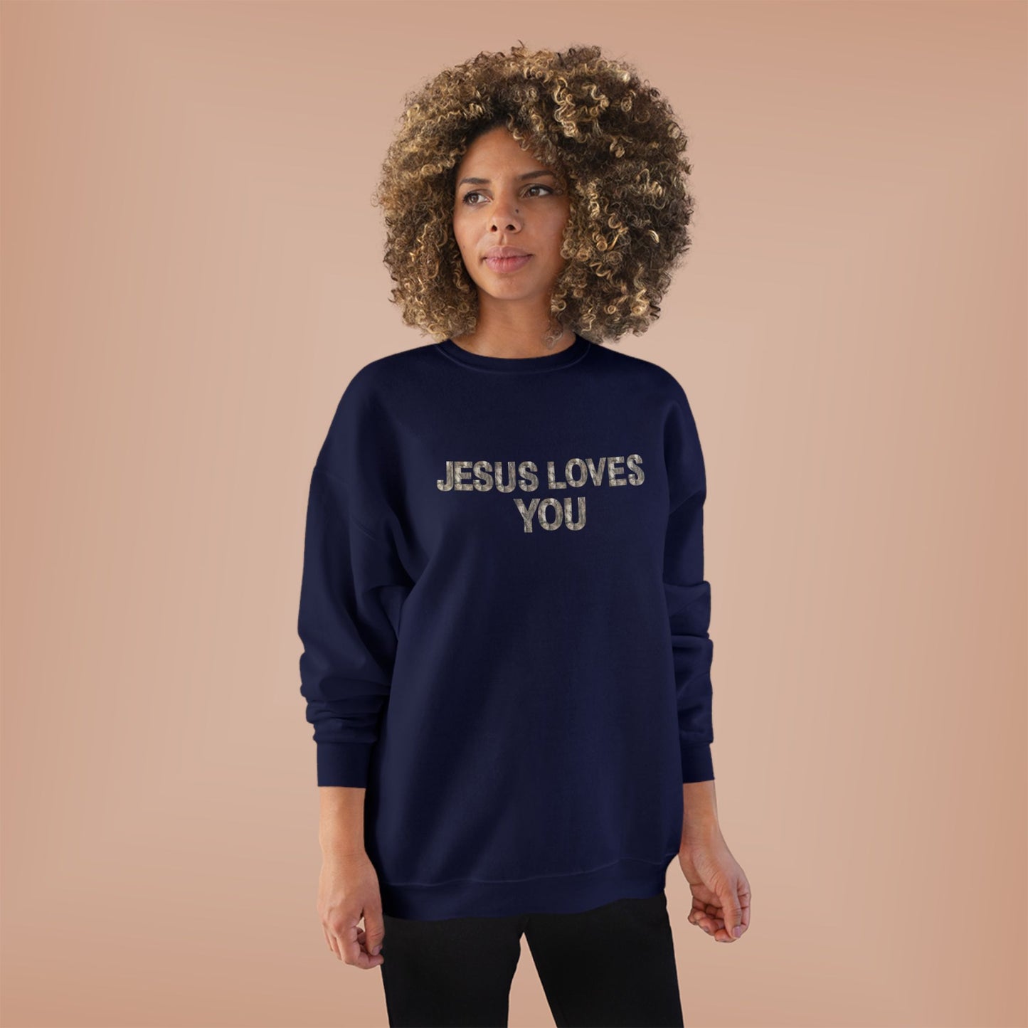 Unisex Eco-Friendly Crewneck Sweatshirt - "Jesus Loves You," Faith Apparel, Comfortable Gift, Religious Sweatshirt, Cozy Outfit
