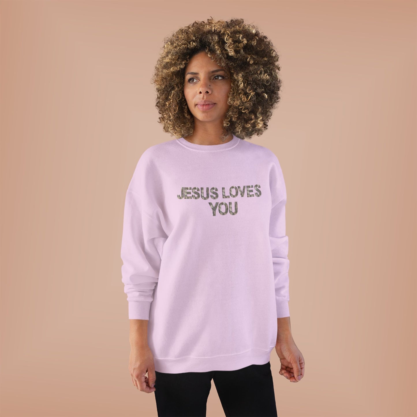 Unisex Eco-Friendly Crewneck Sweatshirt - "Jesus Loves You," Faith Apparel, Comfortable Gift, Religious Sweatshirt, Cozy Outfit