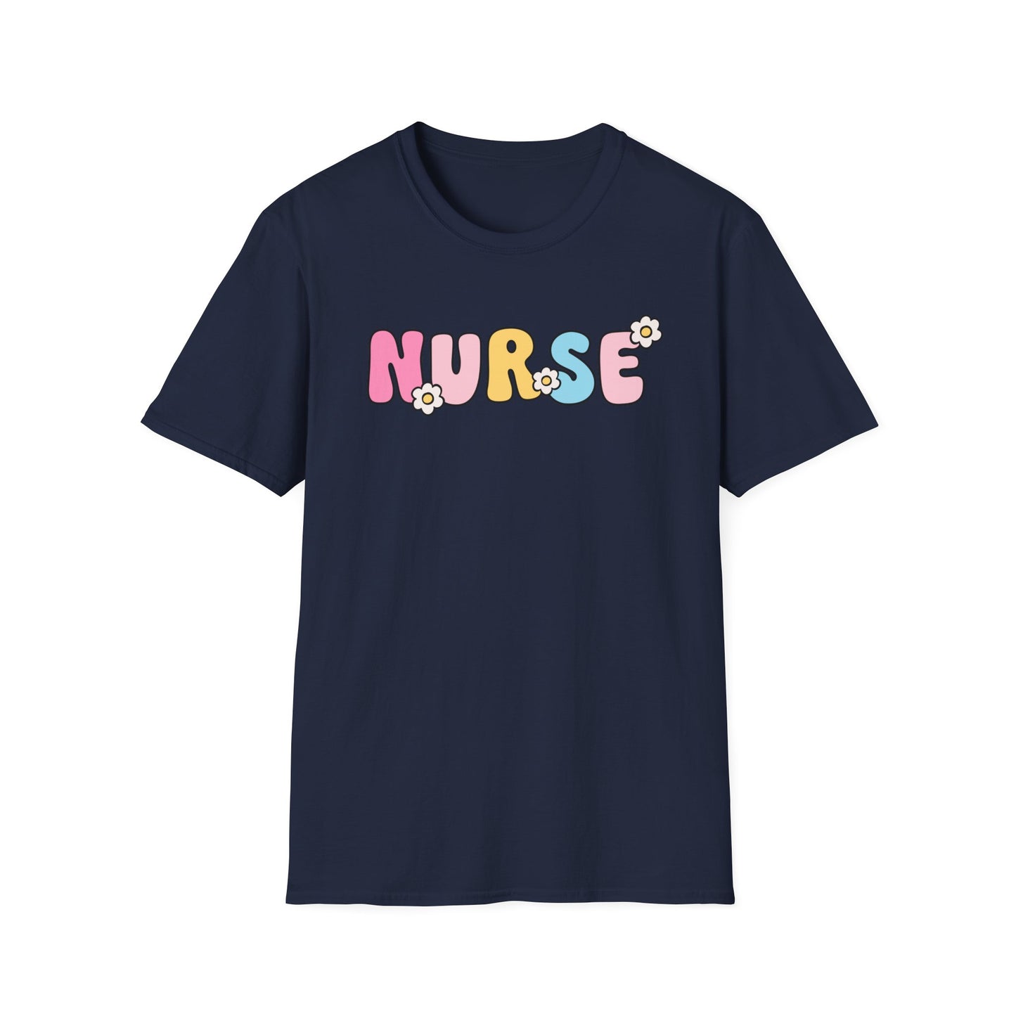 Nurse Daisy Retro Bubble Letter T-Shirt — Cute Pastel Floral Nursing Tee