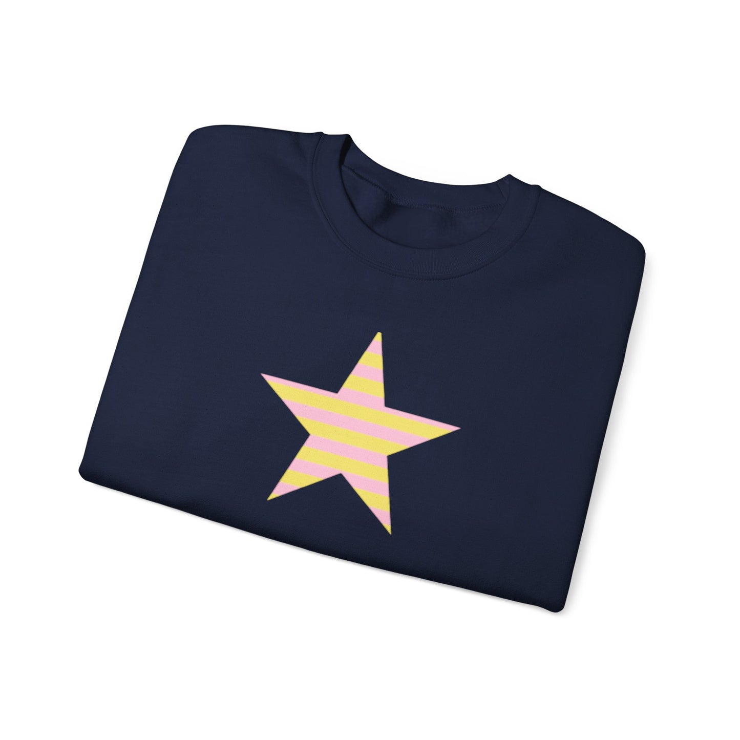 Star Stripe Crewneck — Pastel Pink & Yellow Graphic Sweatshirt