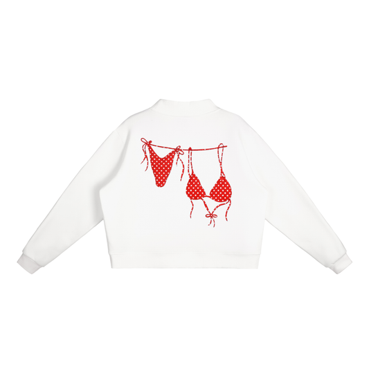 Red Bikini Logo Essential Fleece Mock-Neck Crew Sweatshirt