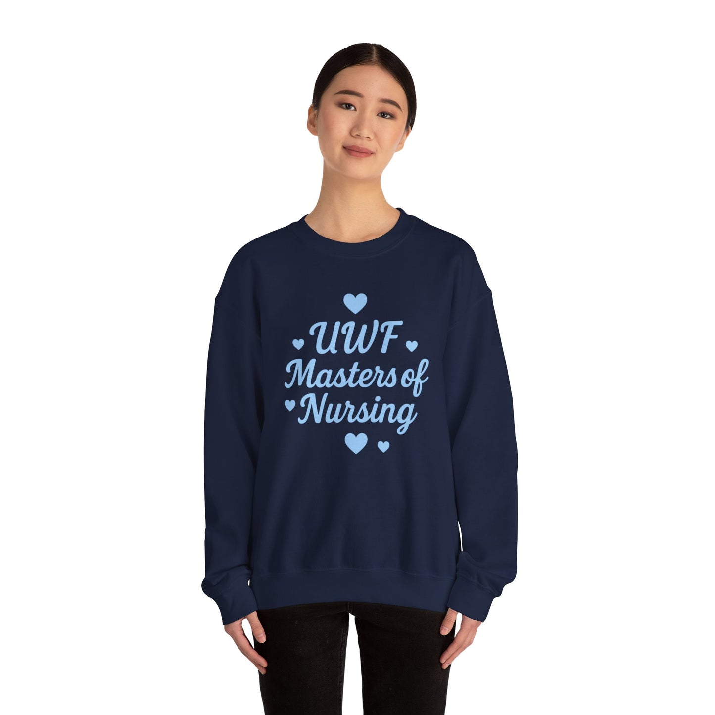 UWF Masters of Nursing Crew neck — Light Blue Heart Nursing School Sweatshirt