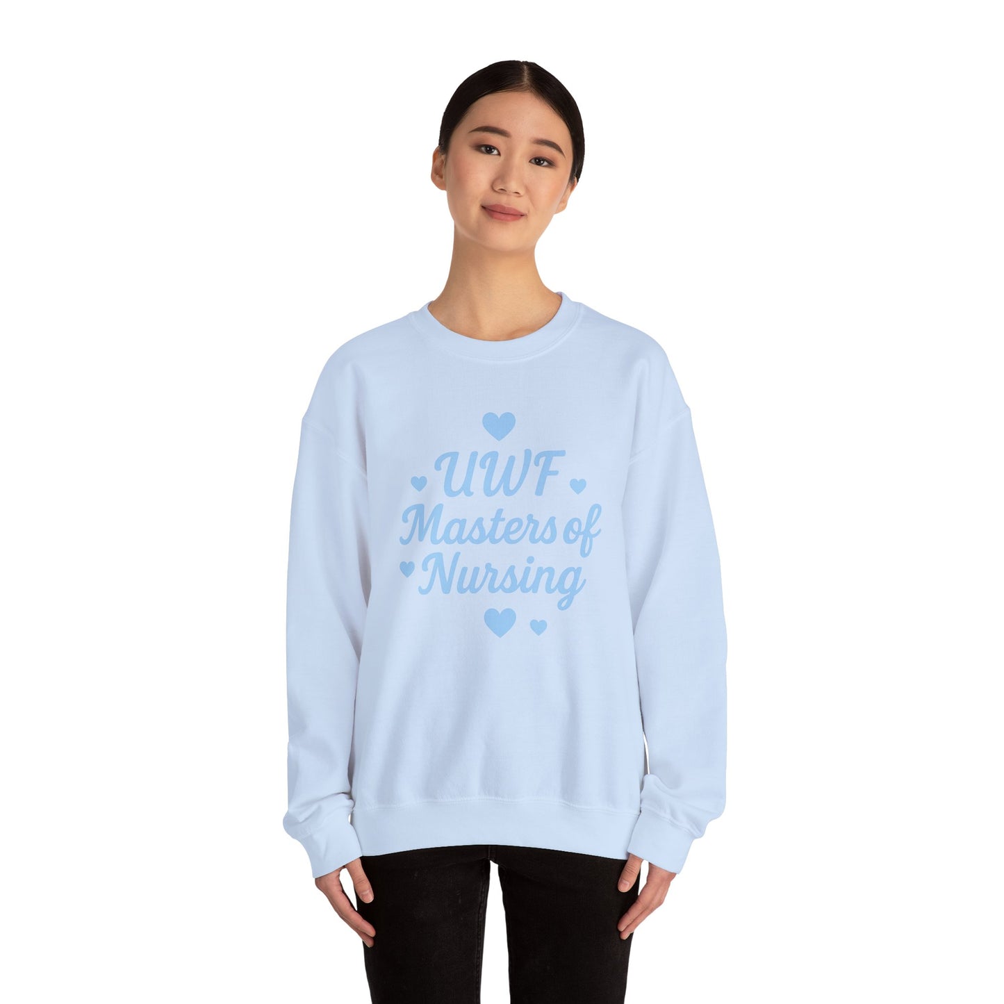UWF Masters of Nursing Crew neck — Light Blue Heart Nursing School Sweatshirt