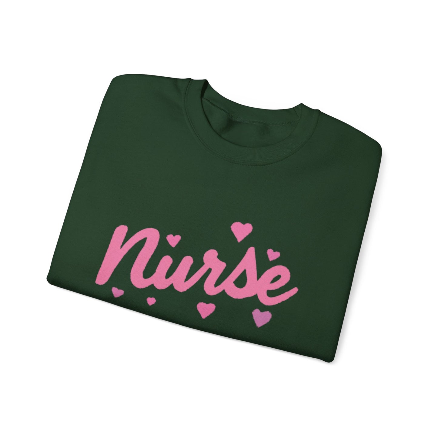 Nurse Crewneck Sweatshirt — Pink Script with Hearts, Cute Gift for Nurses