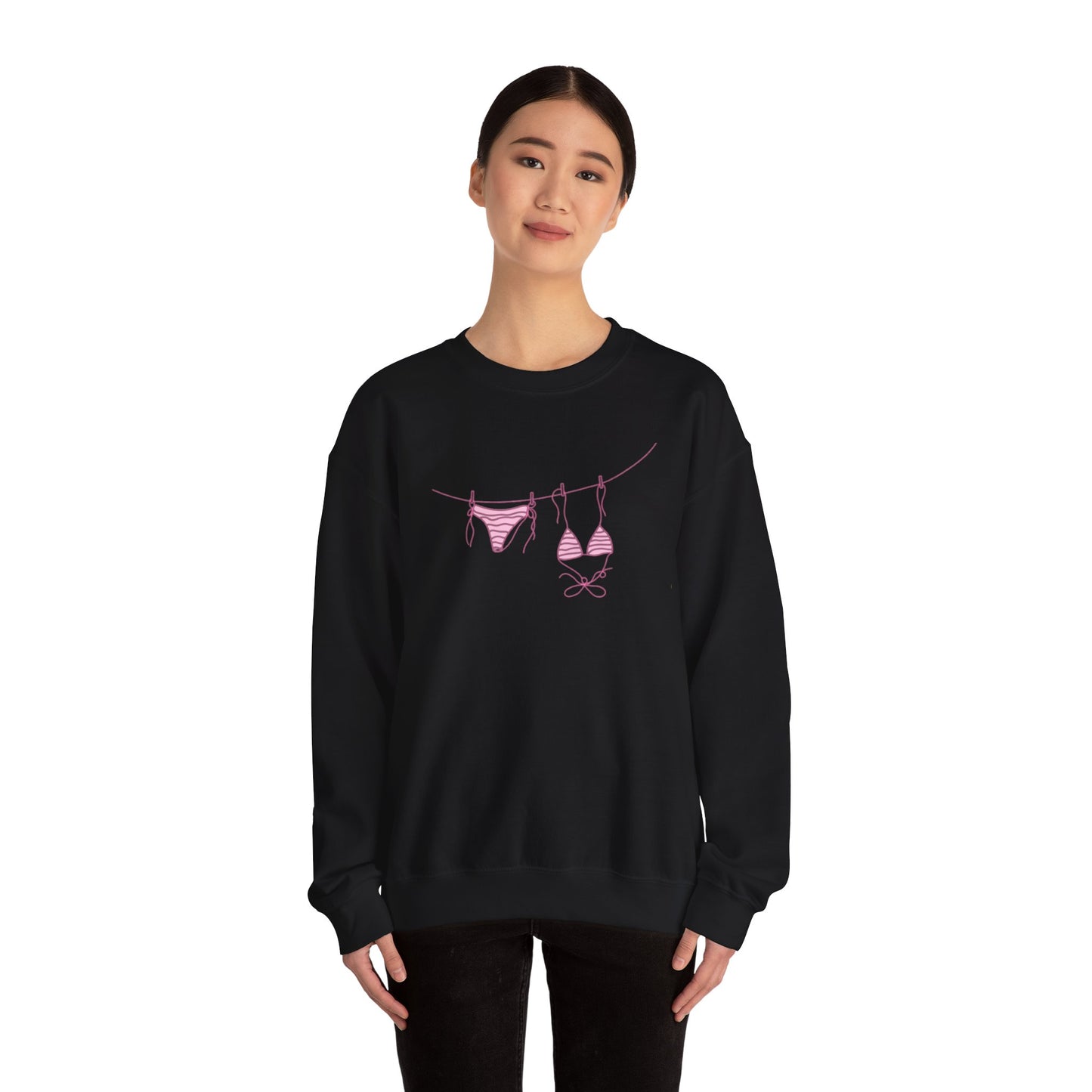 Bikini Line Graphic Crew Neck – Pink Swimsuit Clothesline Sweatshirt