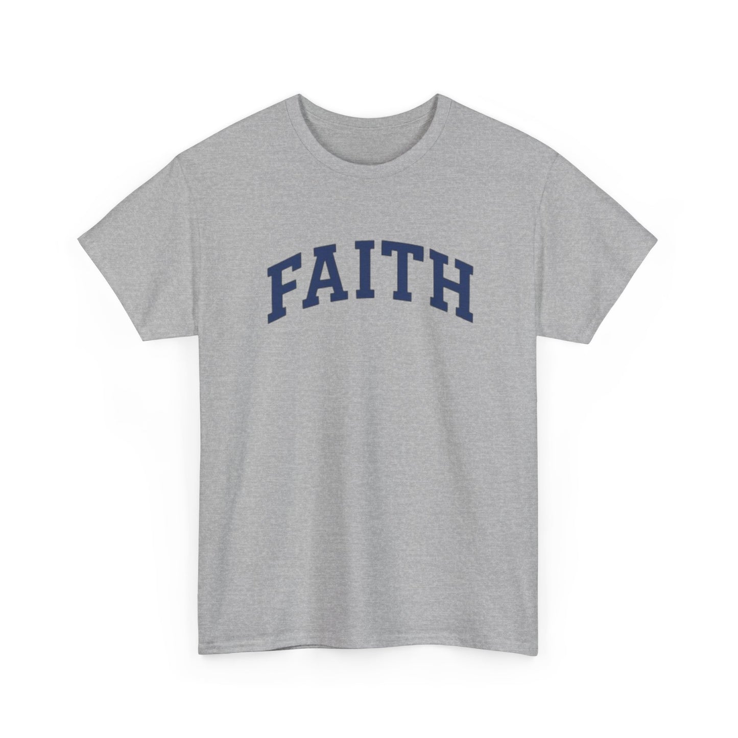 Faith Graphic Tee — Simple Navy Arch Lettering Christian T‑Shirt