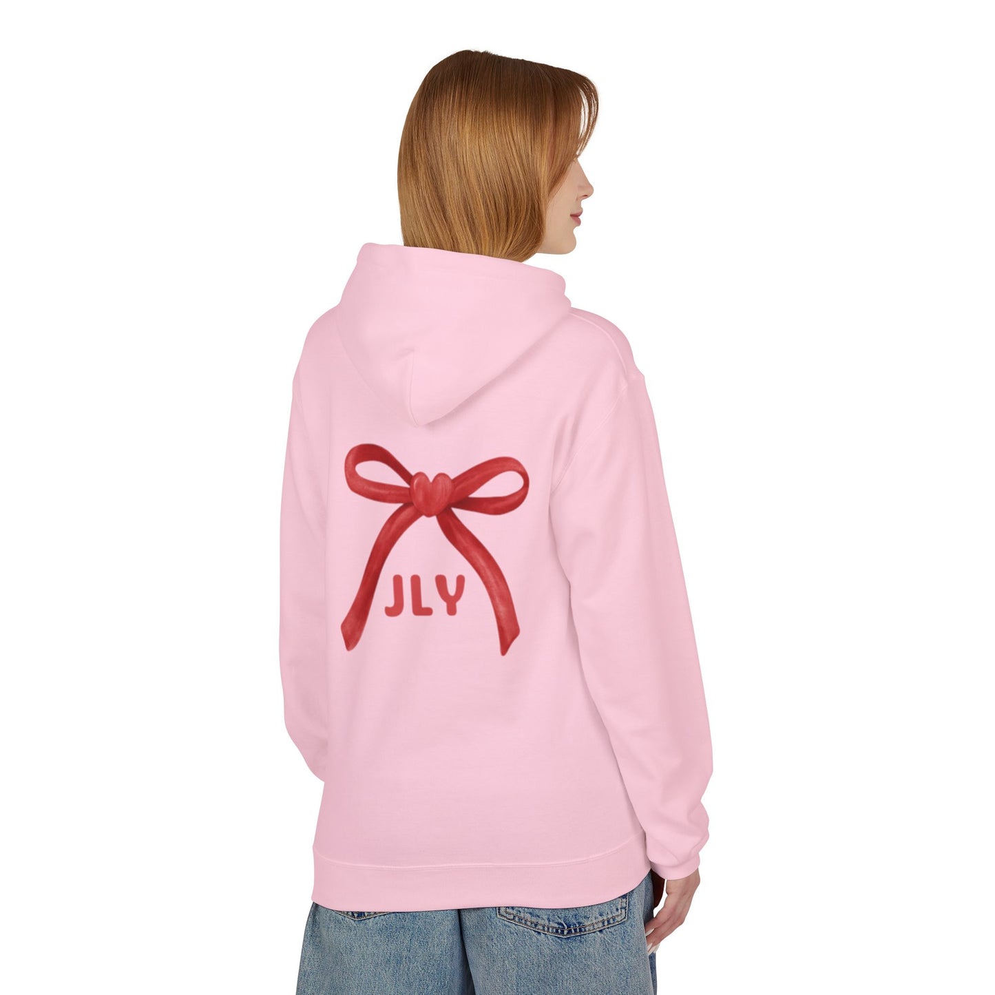 Chic Fleece Hoodie with JLY Bow Design - Perfect for Gift Giving, Cozy Casual Wear, Holiday Celebrations, Unisex Style, Everyday Comfort