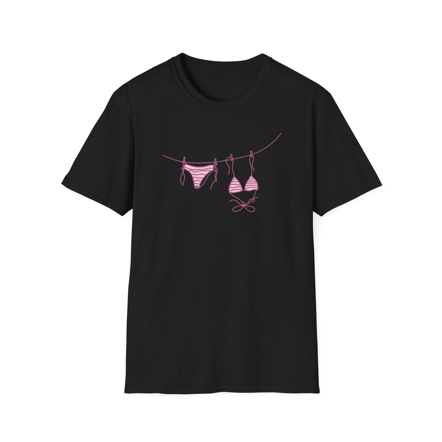 Bikini Line Graphic T‑Shirt – Pink Swimsuit Clothesline Tee