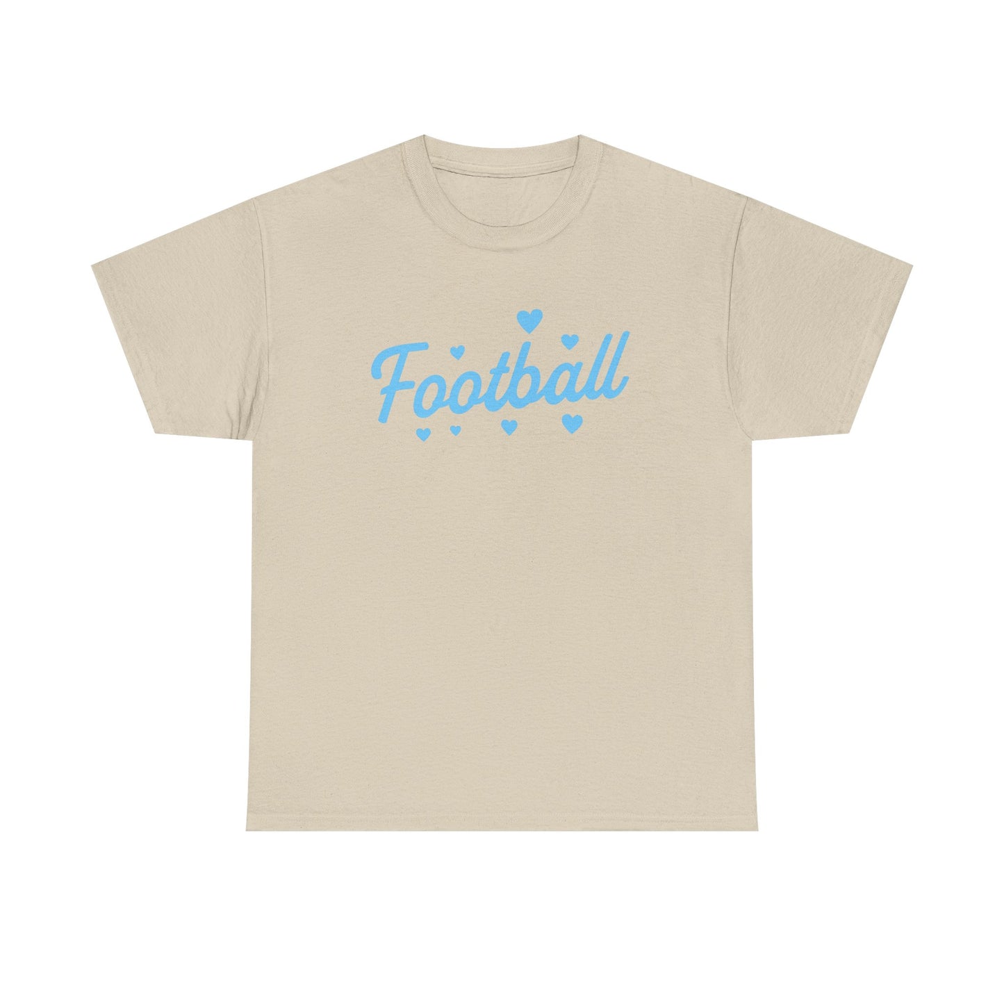 Football Script Tee — Light Blue Heart Sports T-Shirt