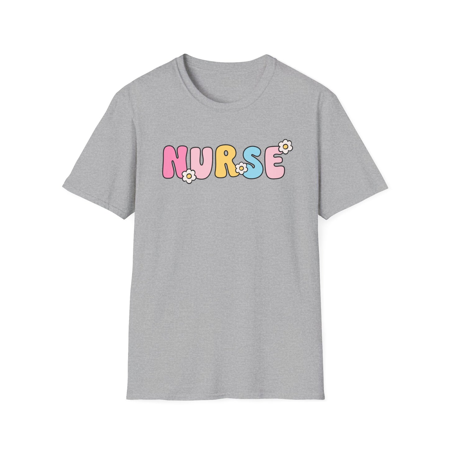 Nurse Daisy Retro Bubble Letter T-Shirt — Cute Pastel Floral Nursing Tee