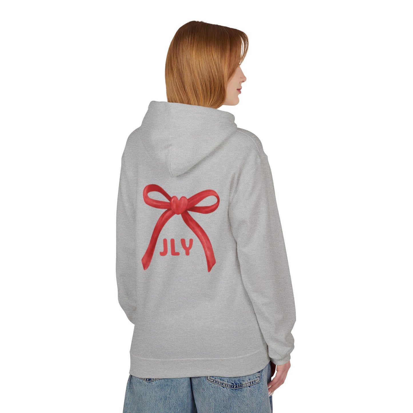 Chic Fleece Hoodie with JLY Bow Design - Perfect for Gift Giving, Cozy Casual Wear, Holiday Celebrations, Unisex Style, Everyday Comfort