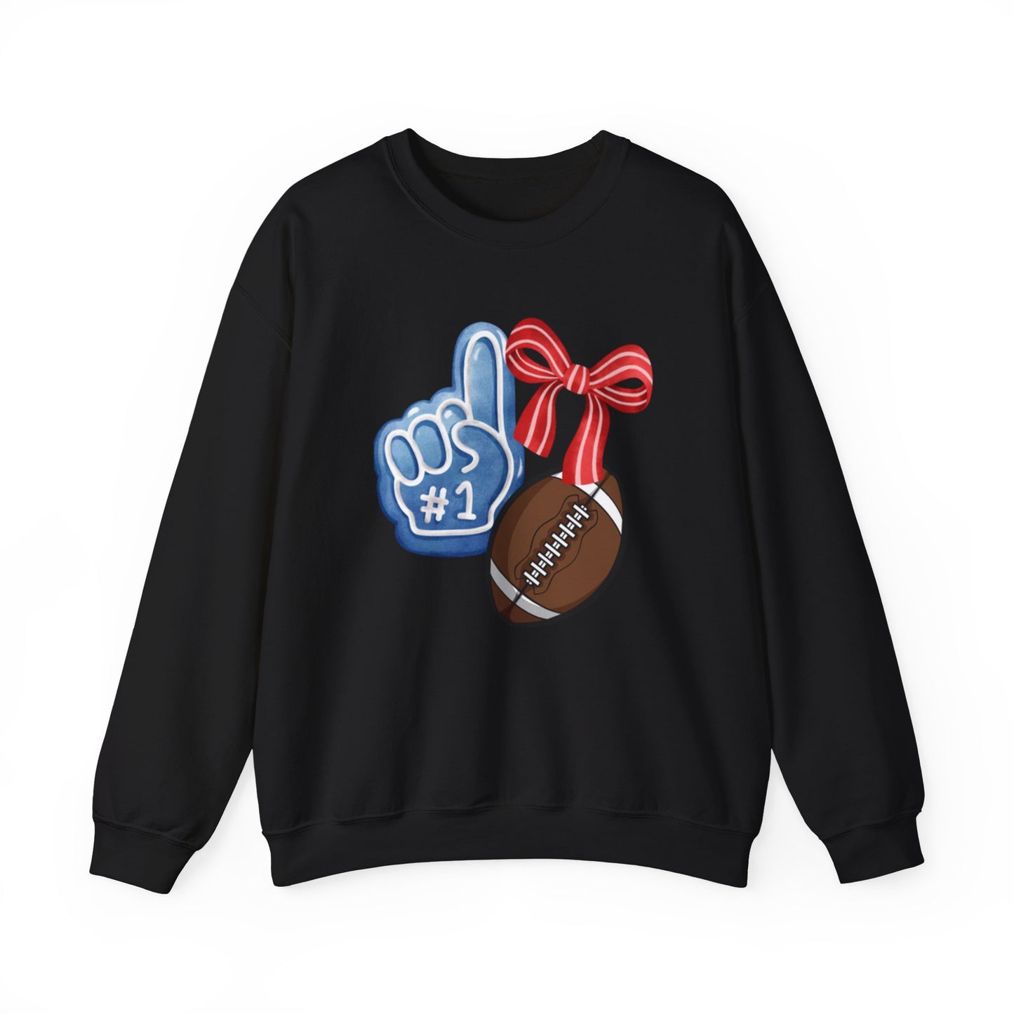 Football Fan #1 Crewneck Sweatshirt — Foam Finger & Football Gift