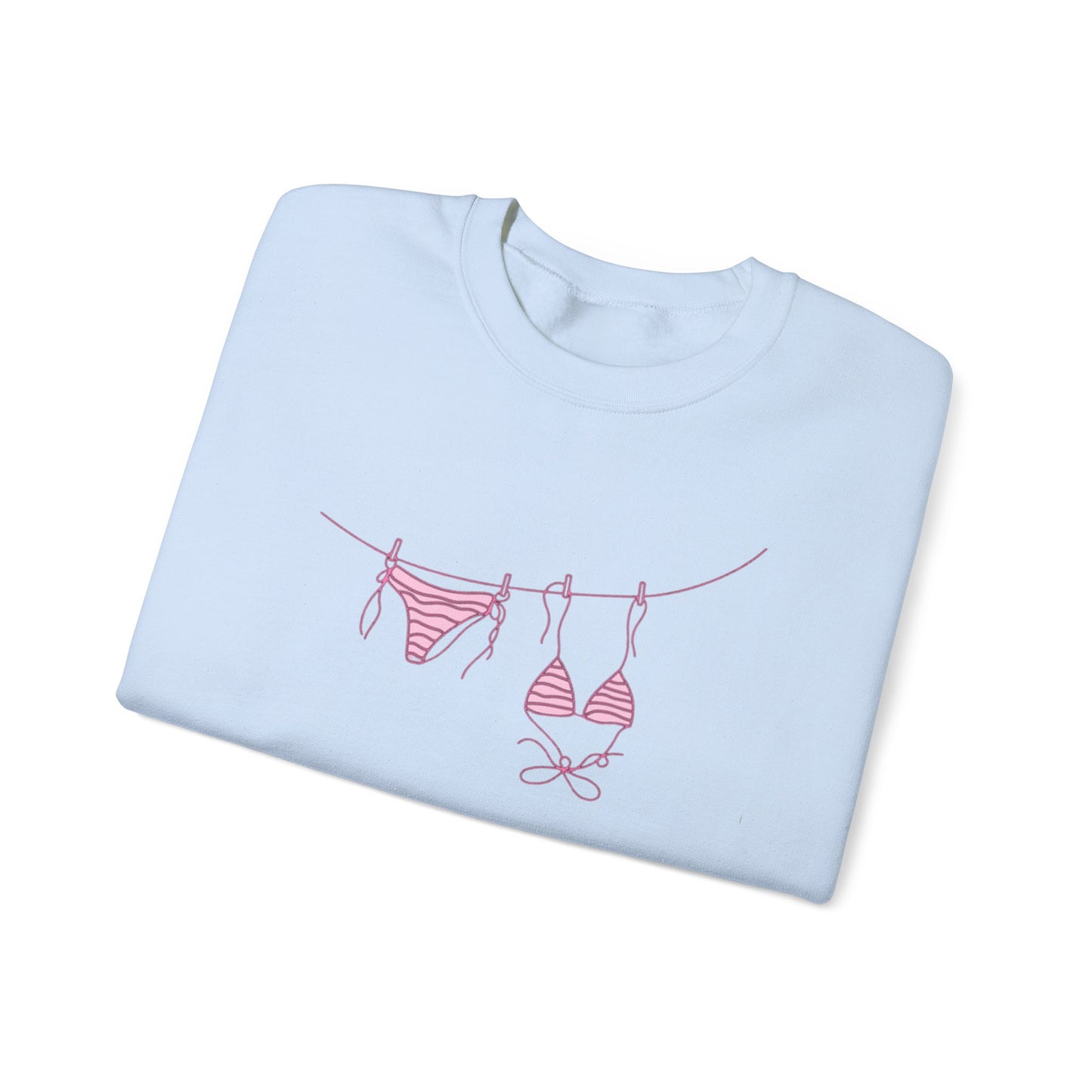 Bikini Line Graphic Crew Neck – Pink Swimsuit Clothesline Sweatshirt