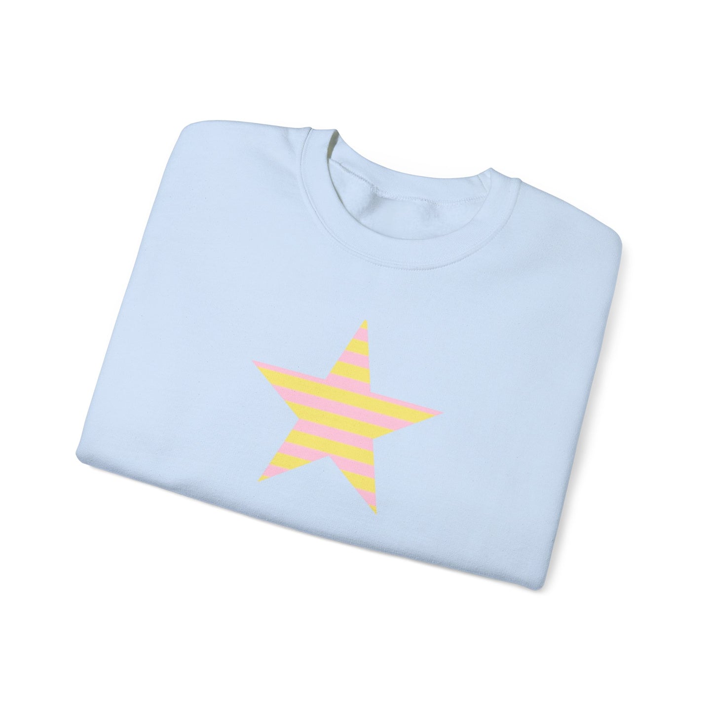 Star Stripe Crewneck — Pastel Pink & Yellow Graphic Sweatshirt