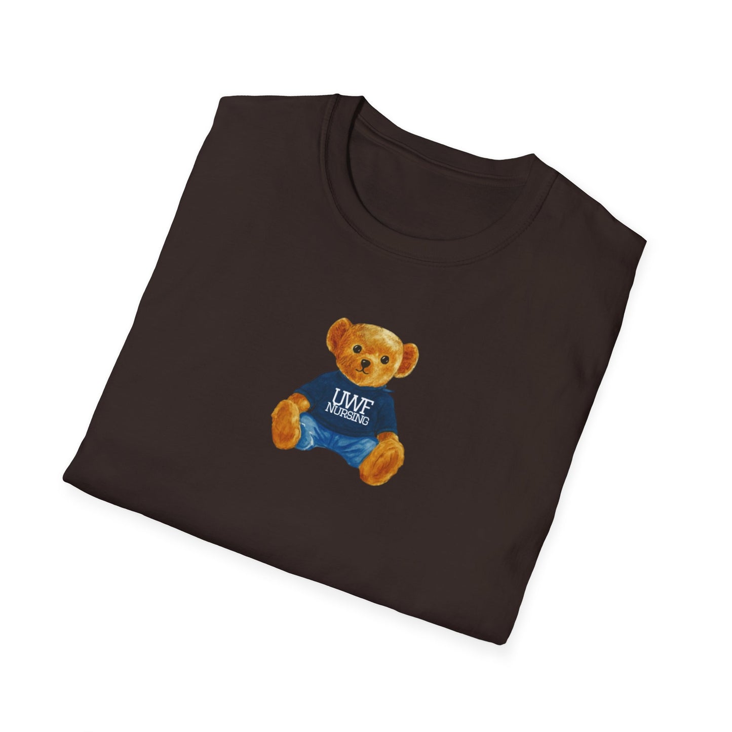 Teddy Bear Graphic T-Shirt — Cute Bear Wearing 'UWF NURSING' Sweater