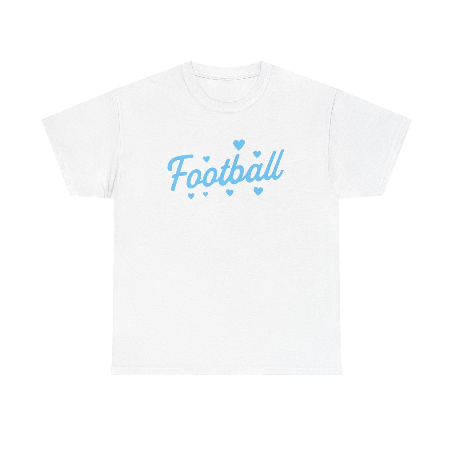 Football Script Tee — Light Blue Heart Sports T-Shirt