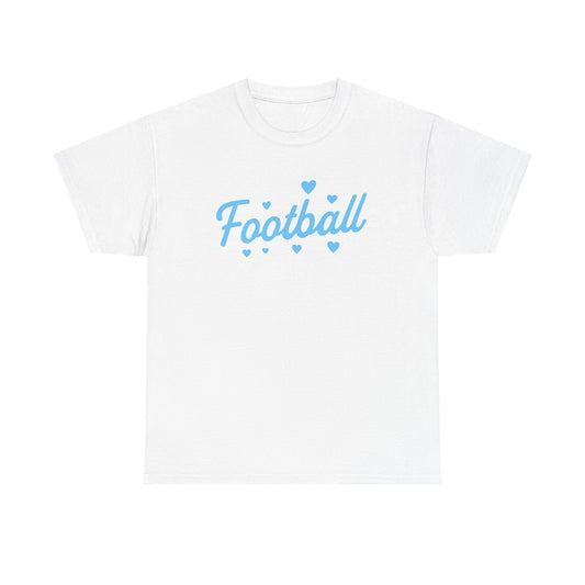 Football Script Tee — Light Blue Heart Sports T-Shirt