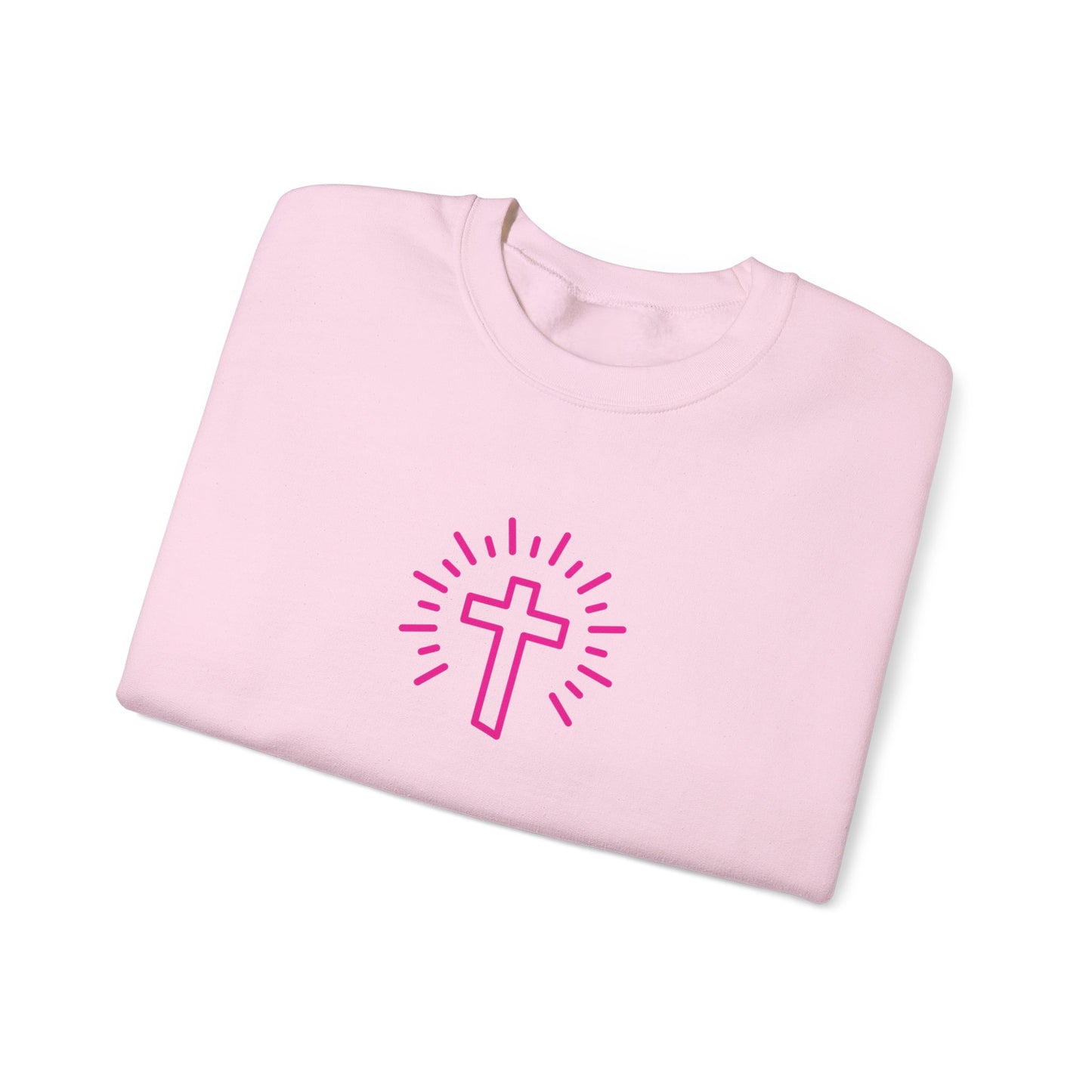 Christian Cross Crewneck Sweatshirt — Pink Radiant Faith Graphic