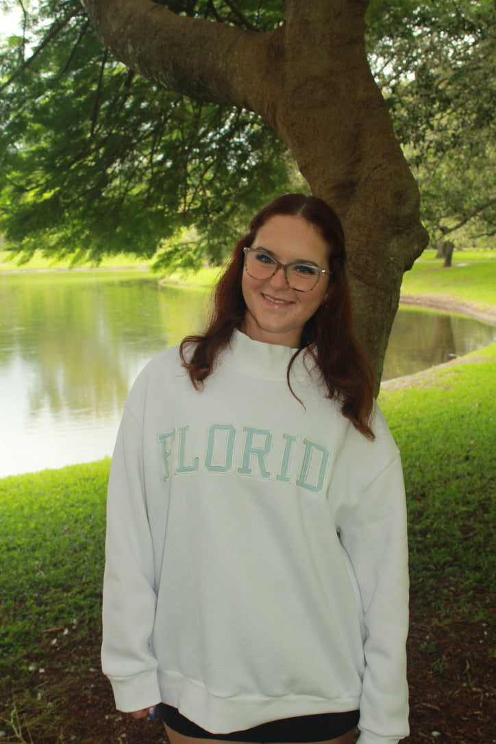 FLORIDA WHITE AND LIGHT BLUE MOCK NECK