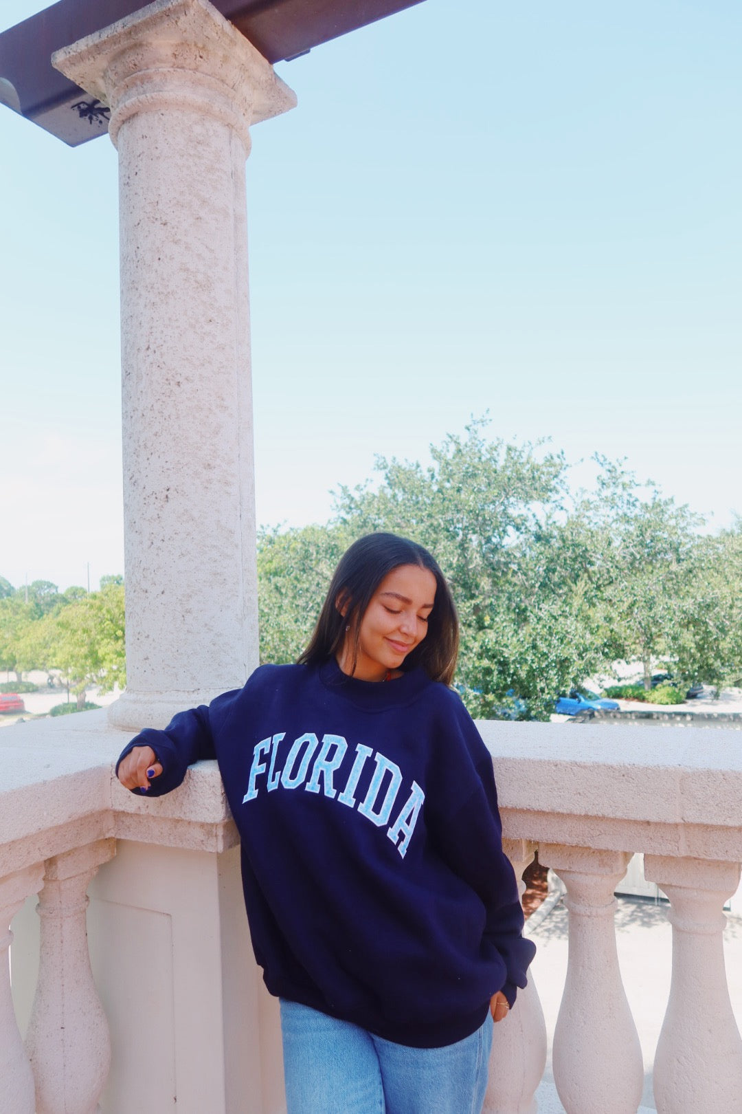 FLORIDA- NAVY AND SKY TIE DYE MOCK NECK