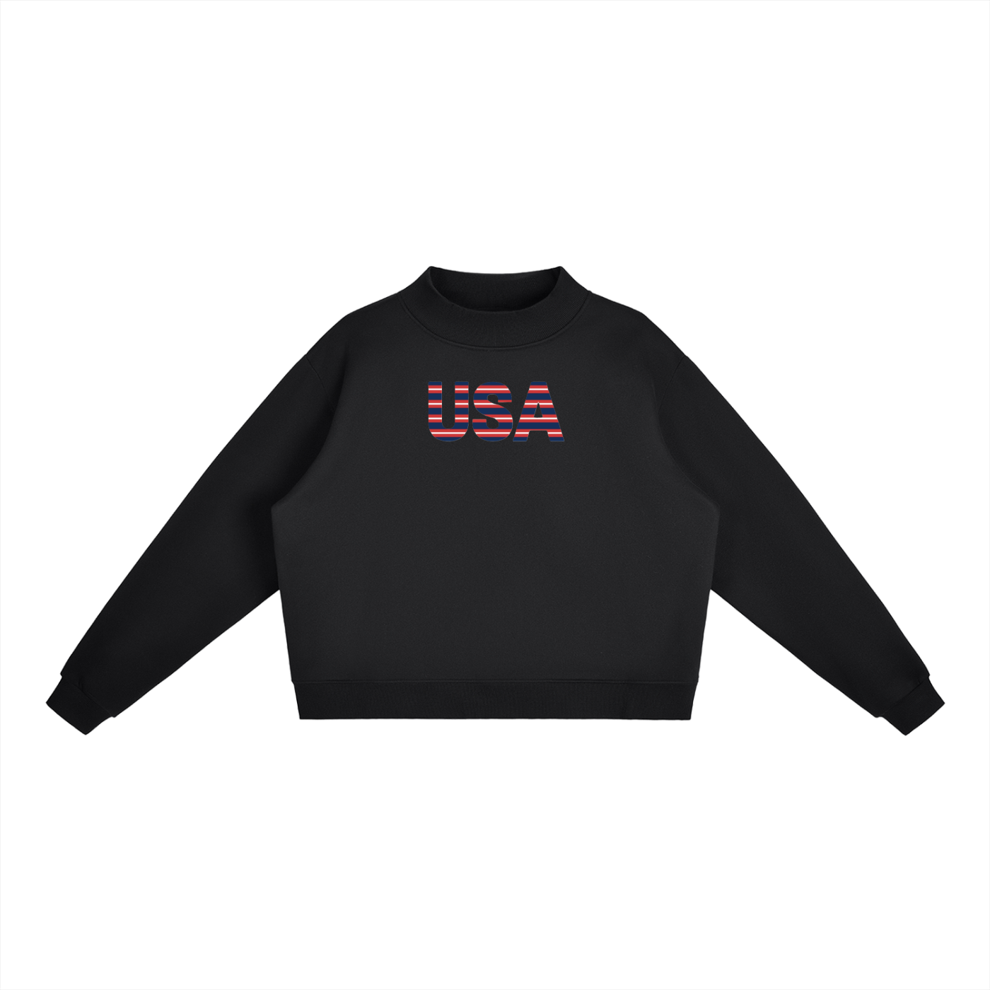 USA Stripe Fleece Mock-Neck Crew Sweatshirt