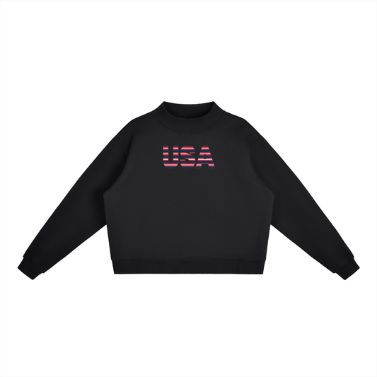 USA Stripe Fleece Mock-Neck Crew Sweatshirt
