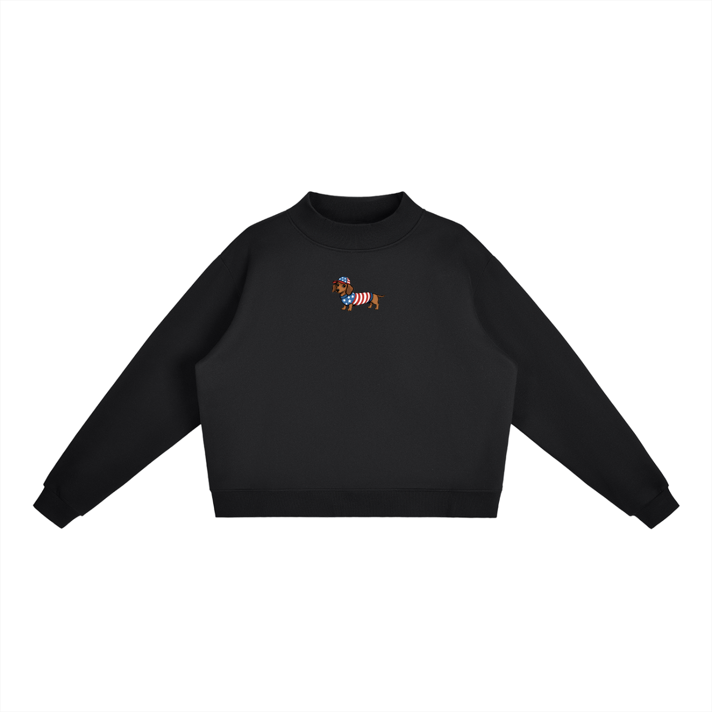 USA Patriotic Weiner Dog Fleece Mock-Neck Crew Sweatshirt