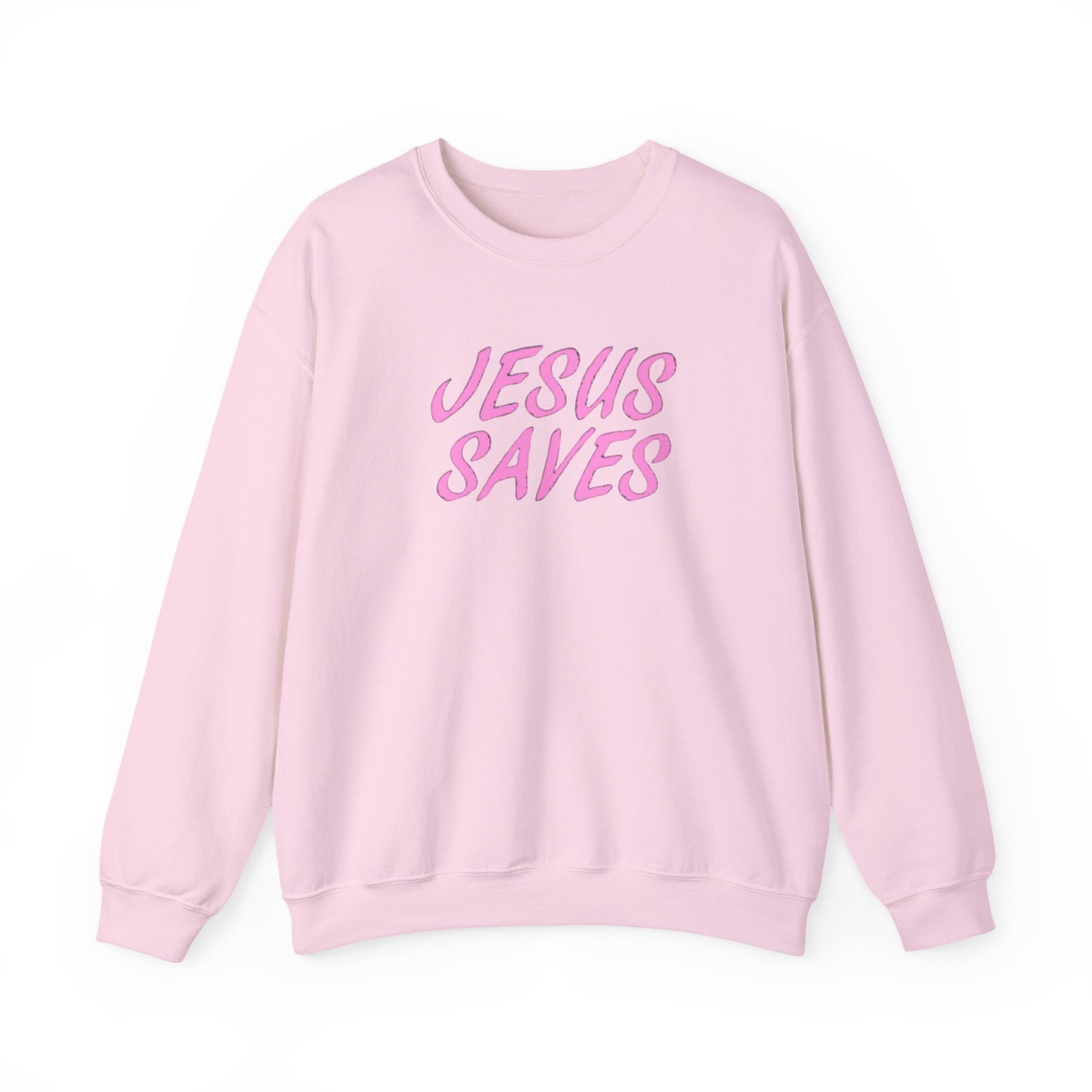 Jesus Saves Pink Script Crew neck — Christian Faith Graphic Tee