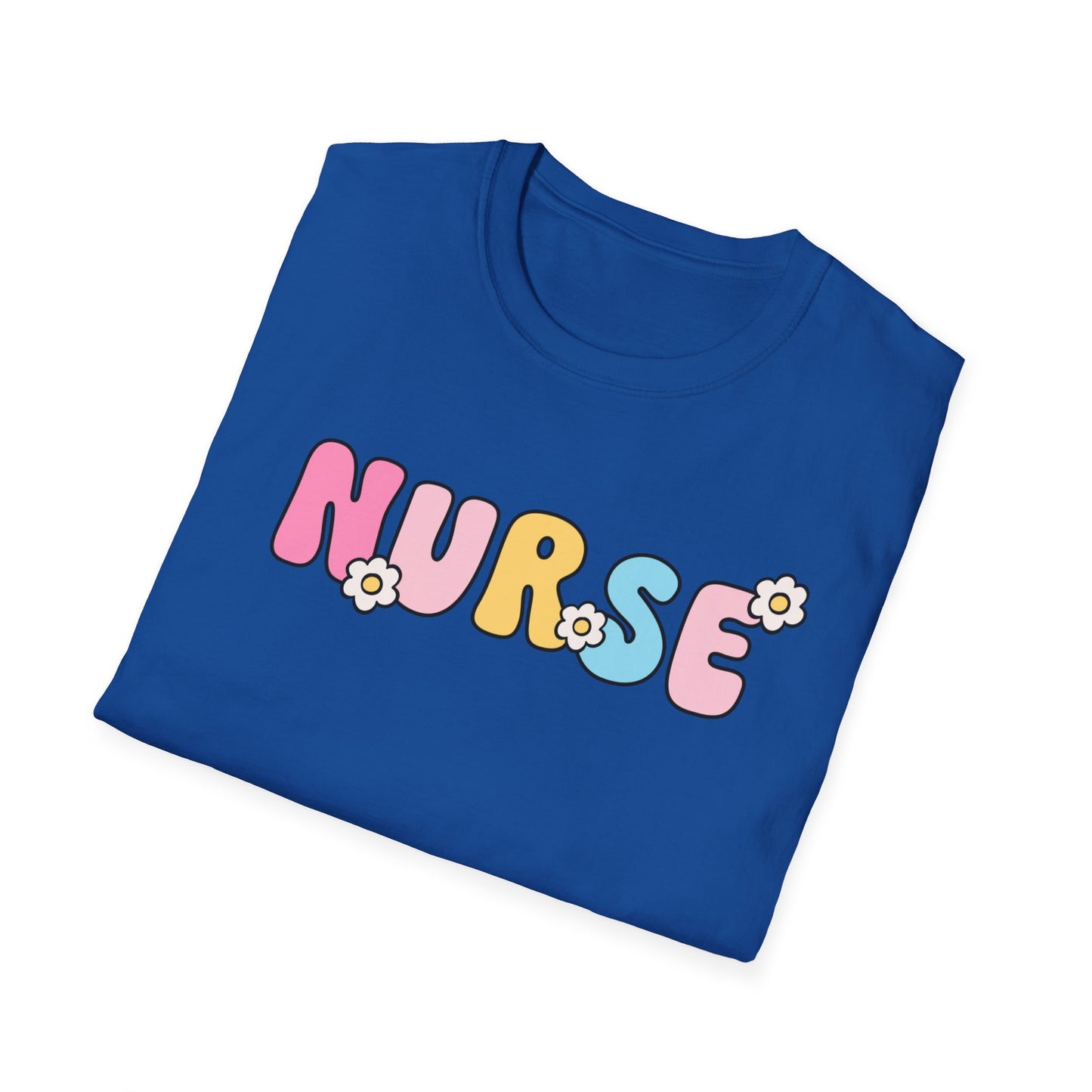 Nurse Daisy Retro Bubble Letter T-Shirt — Cute Pastel Floral Nursing Tee