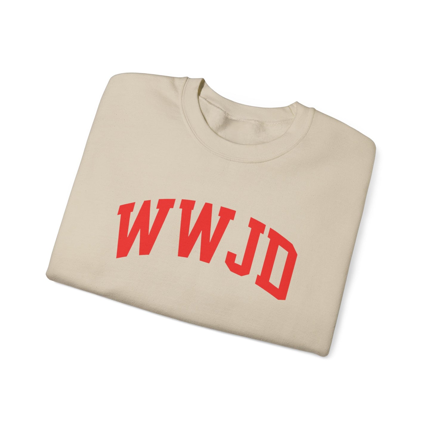 WWJD Crewneck Sweatshirt — Classic Red Lettering Christian Faith Pullover